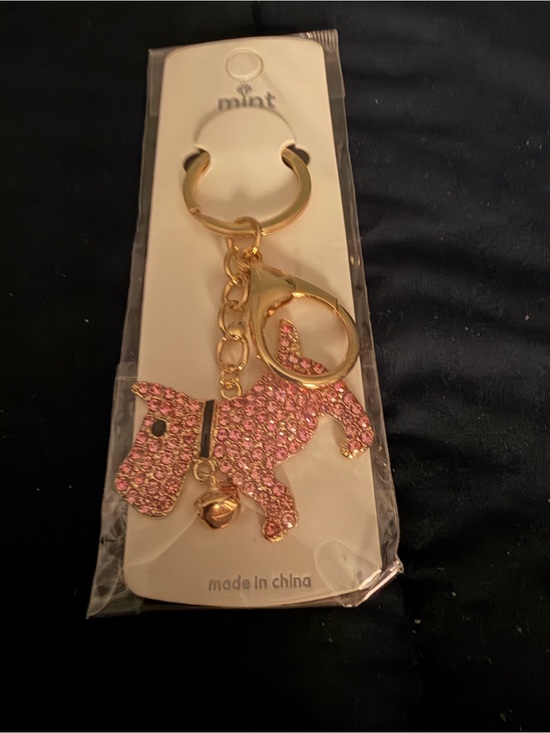 Mint Accessories - Pink Crystal Scottie Dog Bling Key Ring with Golden Hardware